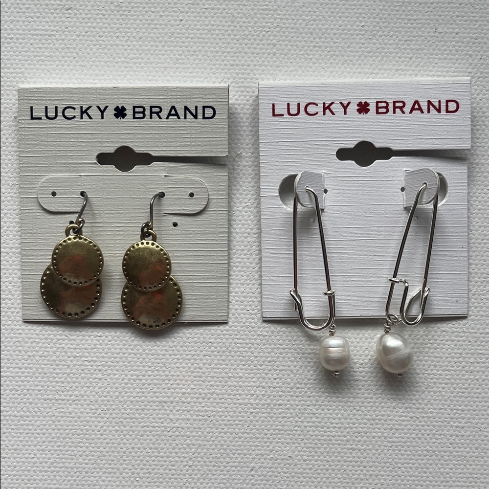 Two pairs Lucky Brand Earrings brass, Pearls lot
